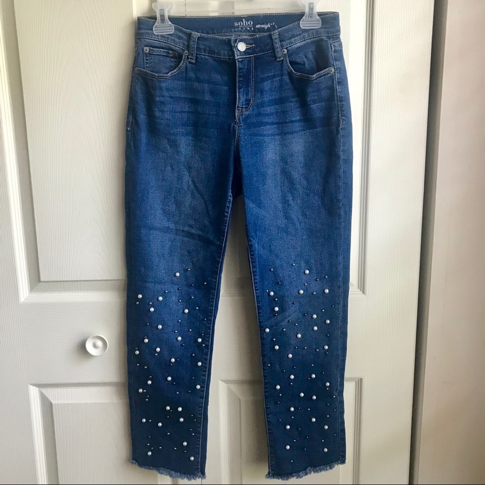 Pearl Embellished Ankle-Crop Jeans